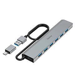 Hub USB 3.0 Hama 7 ports avec fiche mâle USB-C gris