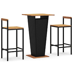 vidaXL Ensemble de bar jardin 3 pcs noir poly rotin/bois massif acacia