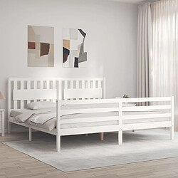 Avis Maison Chic Lit adulte - Cadre Structure de lit avec tête de lit Contemporain blanc 200x200 cm bois massif -MN36454