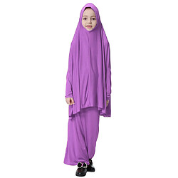 fille musulman islamique à manches longues deux pièces prière robe abaya lumière violet xl