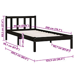 vidaXL Cadre de lit sans matelas noir bois massif 90x200 cm pas cher