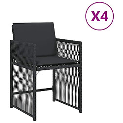 vidaXL Chaises de jardin lot de 4 avec coussins noir résine tressée