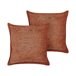 Beliani Lot de 2 coussins ZINNIA Velours côtelé 43 x 43 cm Unicolore Marron doré