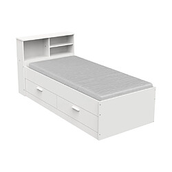 Acheter Vente-Unique Lit 90 x 190 cm avec tiroirs et rangements - Coloris : Blanc - BORIS II