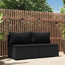 vidaXL Canapés centraux de jardin et coussins 2pcs Noir Résine tressée