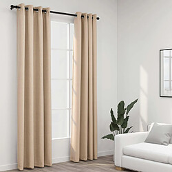 vidaXL Rideaux occultants aspect lin avec œillets 2pcs beige 140x225cm