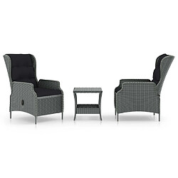 vidaXL Salon de jardin 3 pcs avec coussins Résine tressée Gris clair