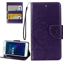 Wewoo Housse Étui Violet pour Asus Zenfone 3 Max & 8207 / ZC520TL Papillons Amour Fleurs Gaufrage Horizontal Flip en cuir avec titulaire et fentes cartes portefeuille lanière foncé