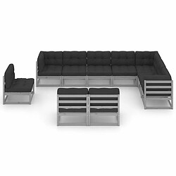 Maison Chic Salon de jardin 10 pcs + coussins - Mobilier/Meubles de jardin - Table et chaises d'extérieur Gris Bois de pin massif -MN60080