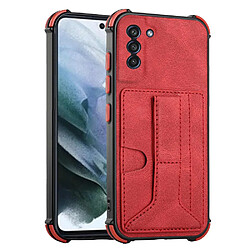 Coque en TPU + PU antichoc, avec béquille pliable, porte-cartes rouge pour votre Samsung Galaxy S21 FE 5G