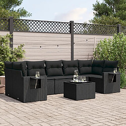 Maison Chic Ensemble Tables et chaises d'extérieur 8 pcs avec coussins,Salon de jardin noir résine tressée -GKD640323