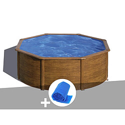 Kit piscine acier aspect bois Gré Sicilia ronde 3,70 x 1,22 m + Bâche à bulles