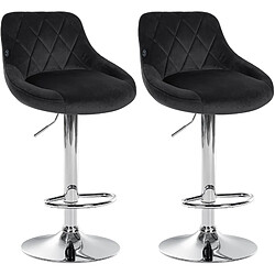 Decoshop26 Set de 2 tabourets de bar coutures décoratives losanges assise en velour noir et cadre en métal chromé TDB10773