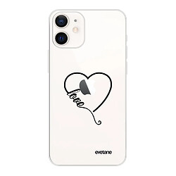 Coque iPhone 12 mini souple transparente Coeur love Motif Ecriture Tendance Evetane