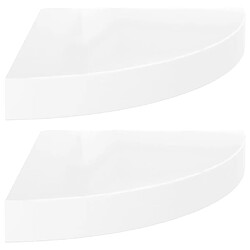 vidaXL Étagères d'angle flottantes 2pcs blanc brillant 25x25x3,8cm MDF