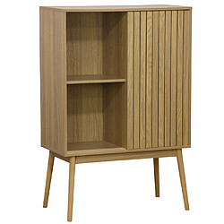 Pegane Buffet haut avec range bouteille avec 1 porte coulissante coloris naturel, pieds en bois - Longueur 80 x profondeur 40 x hauteur 120 cm