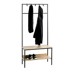 Pegane Portemanteau en bois coloris chêne et métal coloris noir -longueur 80 x profondeur 35 x hauteur 180 cm pas cher