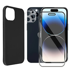 Protection intégrale Verre Trempé pour iPhone 14 Pro + Verre Trempé Caméra Arrière + Coque souple silicone Noir -Visiodirect-