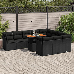 vidaXL Salon de jardin 11 pcs avec coussins noir résine tressée