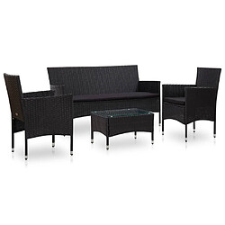 Maison Chic Salon de jardin 4 pcs + coussins - Mobilier/Meubles de jardin - Table et chaises d'extérieur Résine tressée Noir -MN45613