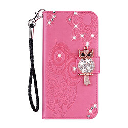 Etui en PU décor de strass imprimé hibou rose pour votre Huawei Y5P