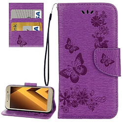 Wewoo Housse Étui Violet pour Samsung Galaxy A7 2017 / A720 papillons gaufrage en cuir flip horizontal avec support & Slots de cartes Portefeuille & Longe