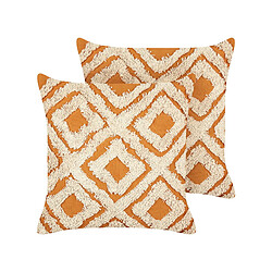 Beliani Lot de 2 coussins GILLY Coton 45 x 45 cm Géométrique Touffeté Orange