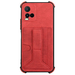 Coque en TPU + PU avec béquille et porte-carte, rouge pour votre Vivo Y33s/Y21 (2021)/Y21s (2021)