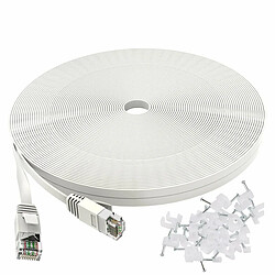 Câble Ethernet Cat 6 50 pieds Blanc - Cordons de raccordement LAN réseau Internet plats - Fil d'ordinateur haute vitesse Cat6 solide avec clips et connecteurs Rj45 sans accroc pour routeur, modem - Plus rapide que Cat5e/Cat5 - 50 pieds