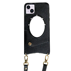 Coque en TPU + PU design en queue de poisson avec porte-carte et bandoulière pour votre iPhone 14 - noir