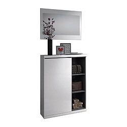 Acheter Meuble a chaussures + miroir - Mélaminé blanc et anthracite - 1 porte + 3 niches de rangement - L108 x P11 x H60 cm ADHARA