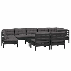 Avis Maison Chic Salon de jardin 10 pcs + coussins - Mobilier/Meubles de jardin - Table et chaises d'extérieur Noir Bois de pin massif -MN85512