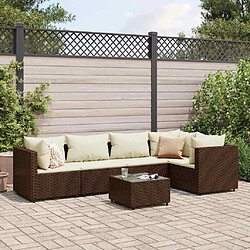 vidaXL Salon de jardin 6 pcs avec coussins Marron Résine tressée