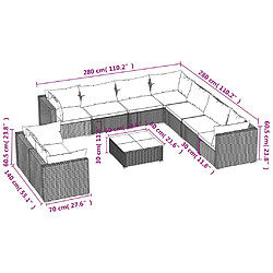 vidaXL Salon de jardin 10 pcs avec coussins marron résine tressée pas cher