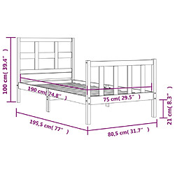 vidaXL Cadre de lit sans matelas noir bois de pin massif pas cher