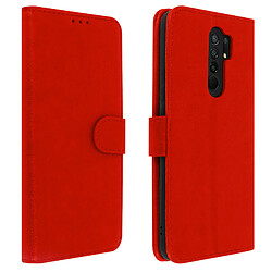 Avizar Étui pour Xiaomi Redmi 9 Clapet Portefeuille Fonction Support Vidéo Rouge