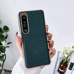 Coque en TPU + cuir véritable électroplaqué, anti-rayures pour votre Sony Xperia 1 IV 5G - vert nuit