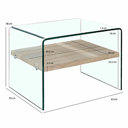 Meubletmoi Table d'appoint en verre trempé et étagère en bois décor chêne - ICE pas cher