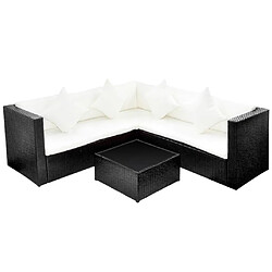 Maison Chic Salon de jardin 4 pcs + coussins - Mobilier/Meubles de jardin - Table et chaises d'extérieur Résine tressée Noir -MN85205