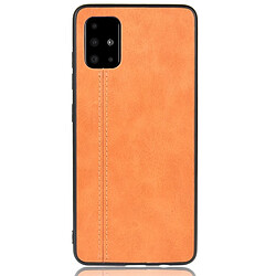 Wewoo Coque Pour Galaxy A51 antichoc couture peau de vache motif PC + PU + TPU cas orange