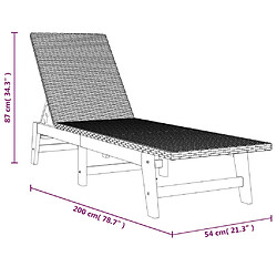 vidaXL Chaise longue Noir/marron Résine tressée/bois massif d'acacia pas cher