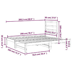 vidaXL Lit coulissant sans matelas noir 2x(90x200) cm pas cher