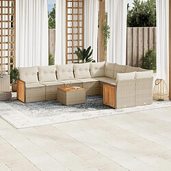 vidaXL Salon de jardin avec coussins 10 pcs beige résine tressée