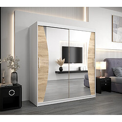 Abiks Meble Armoire MONACO À Portes Coulissantes 200/180/62 2 Portes (Blanc/Sonoma)