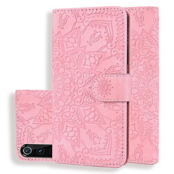 Wewoo Housse Coque Étui en cuir gaufré avec Motif mollet plié design double fentes pour portefeuille et porte-cartes Xiaomi Mi 9 rose