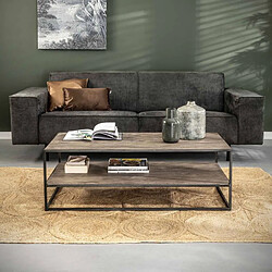 L'Héritier Du Temps Table Basse Turf Hinsk Console de Salon Rectangulaire en Bois d'Acacia Naturel et Métal Gris Antique 40x60x120cm pas cher