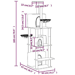 vidaXL Arbre à chat avec griffoirs en sisal Crème 180 cm pas cher