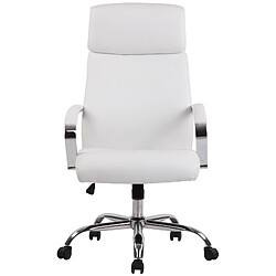 Decoshop26 Fauteuil de bureau avec mécanisme d'inclinaison accoudoirs pivotant en PVC blanc et métal chromé 10_0002495