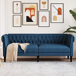 vidaXL Canapé Chesterfield 3 places bleu tissu