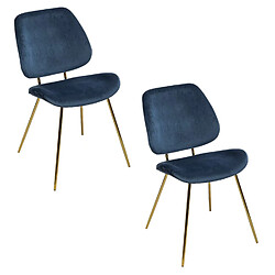 Toilinux Lot de 2 Chaises design velours et métal Slow - Bleu